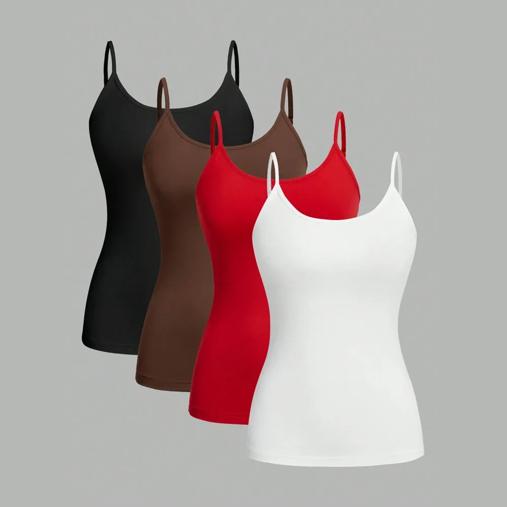 3-Pack Women's Solid Color Camisole Vests - Adjustable Strap, Sleeveless, Sexy Basic Tank Tops for Summer Wear - Image 1