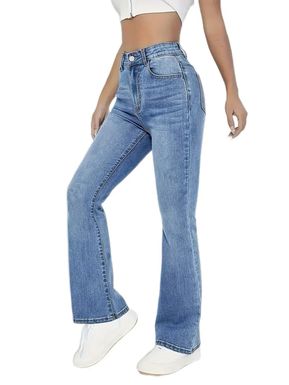 Women's High Waist Wide Leg Flared Denim Pants - Casual Streetwear, Loose Fit, Comfortable Daily Walking Trousers - Image 1