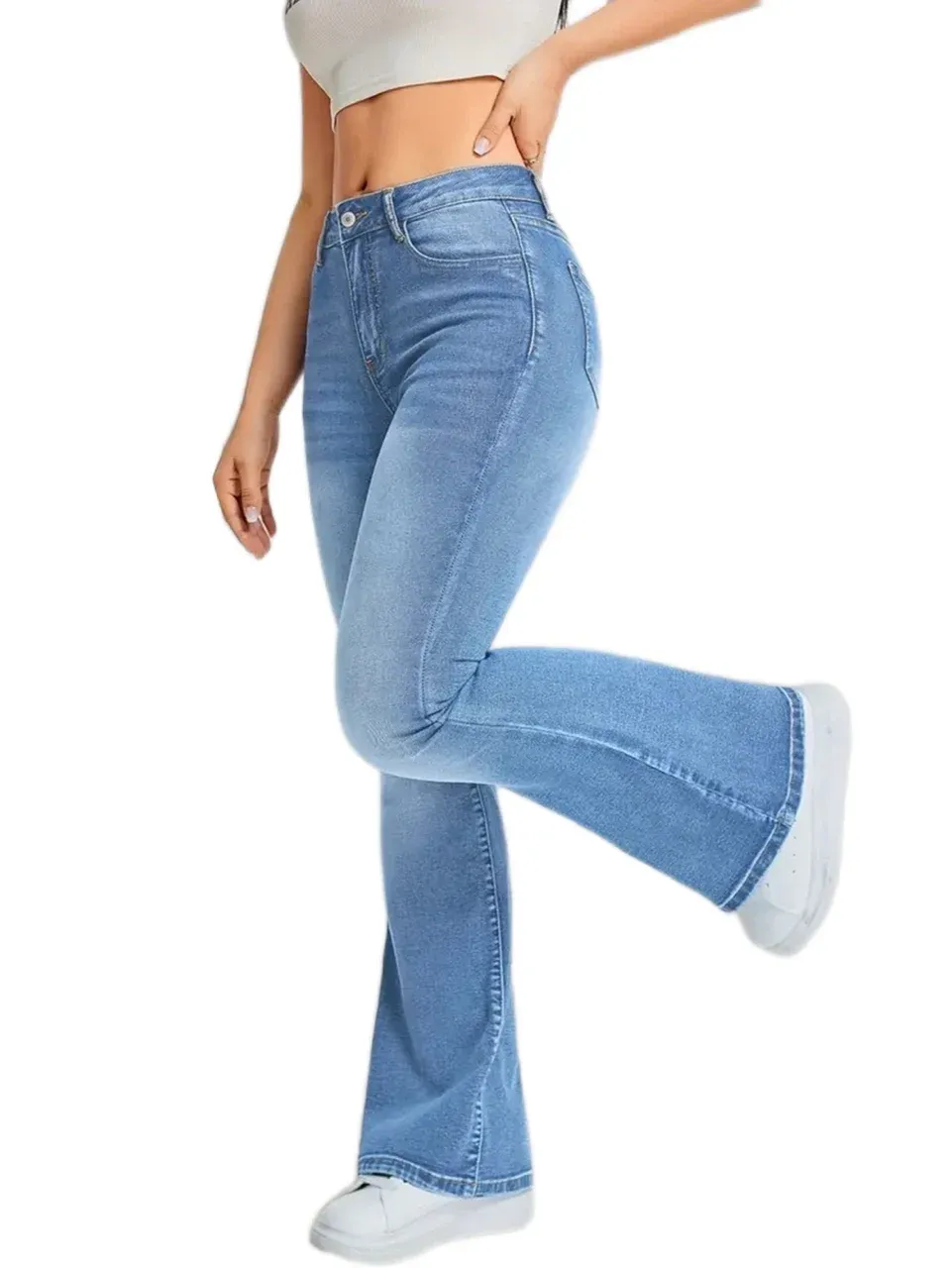 Women's High Waist Wide Leg Flared Denim Pants - Casual Streetwear, Loose Fit, Comfortable Daily Walking Trousers - Image 4