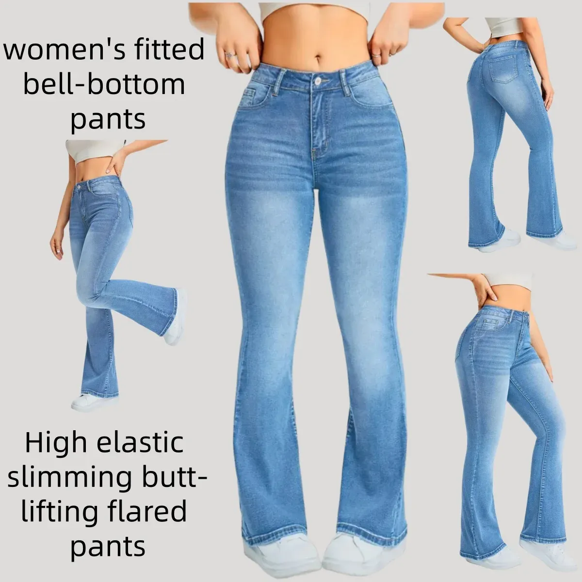 Women's High Waist Wide Leg Flared Denim Pants - Casual Streetwear, Loose Fit, Comfortable Daily Walking Trousers - Image 2