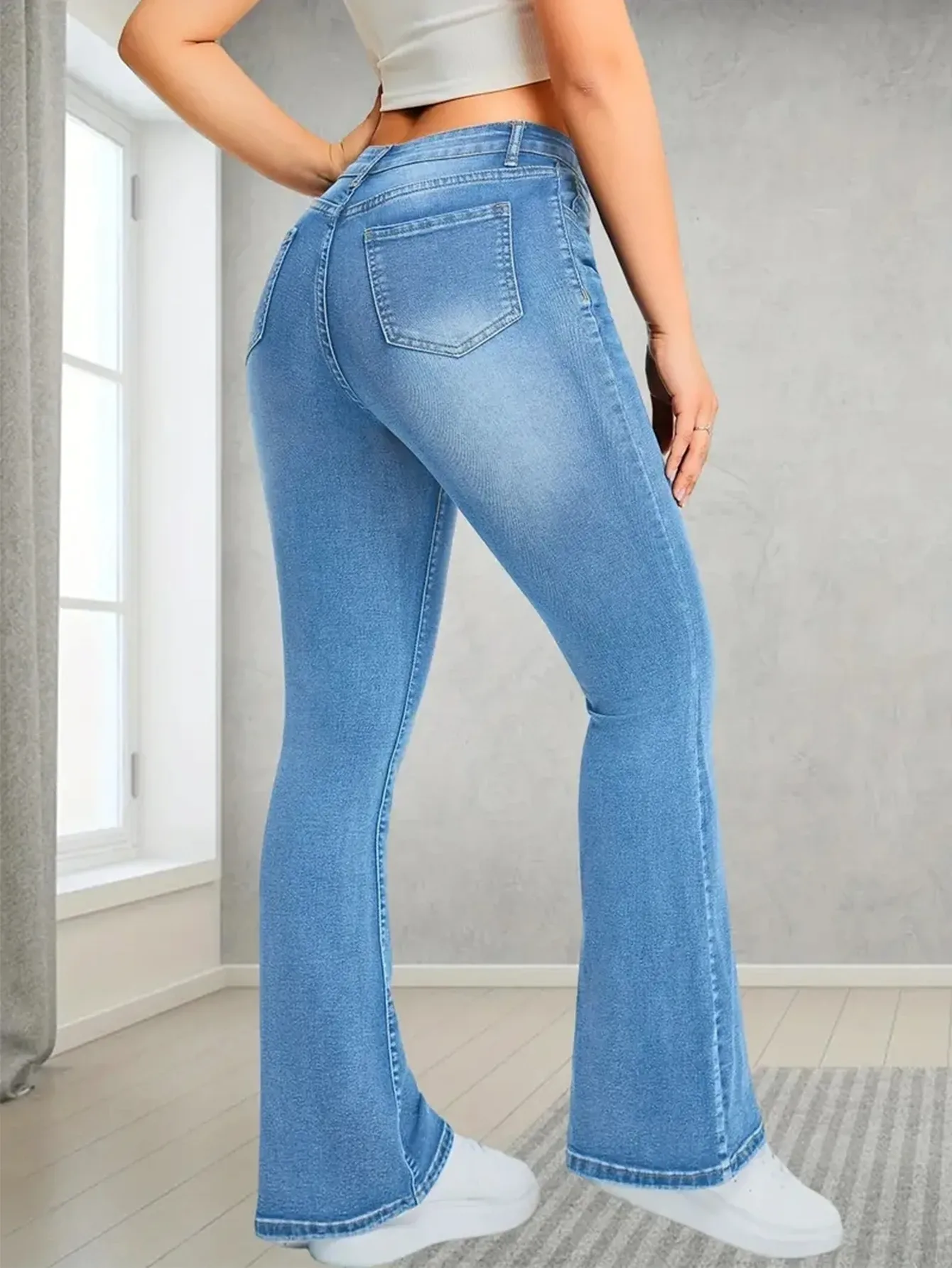 Women's High Waist Wide Leg Flared Denim Pants - Casual Streetwear, Loose Fit, Comfortable Daily Walking Trousers - Image 5
