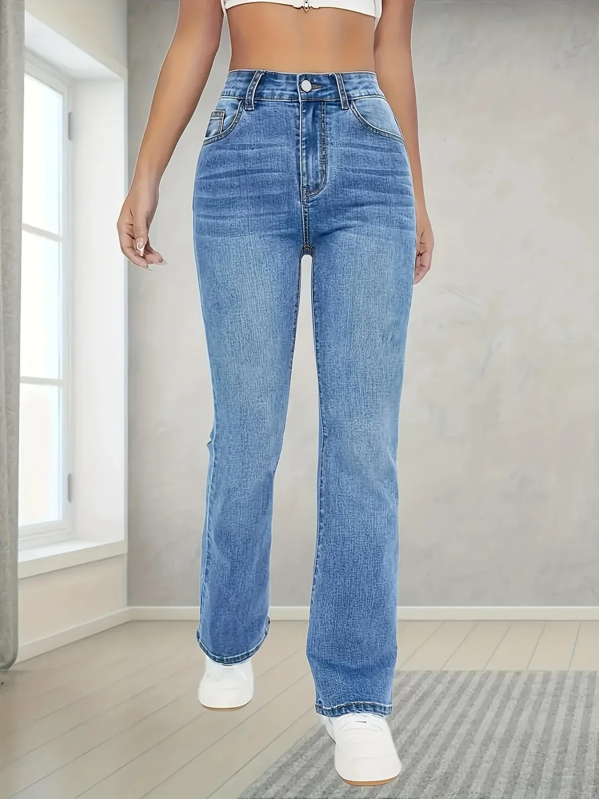 Women's High Waist Wide Leg Flared Denim Pants - Casual Streetwear, Loose Fit, Comfortable Daily Walking Trousers showcase 1
