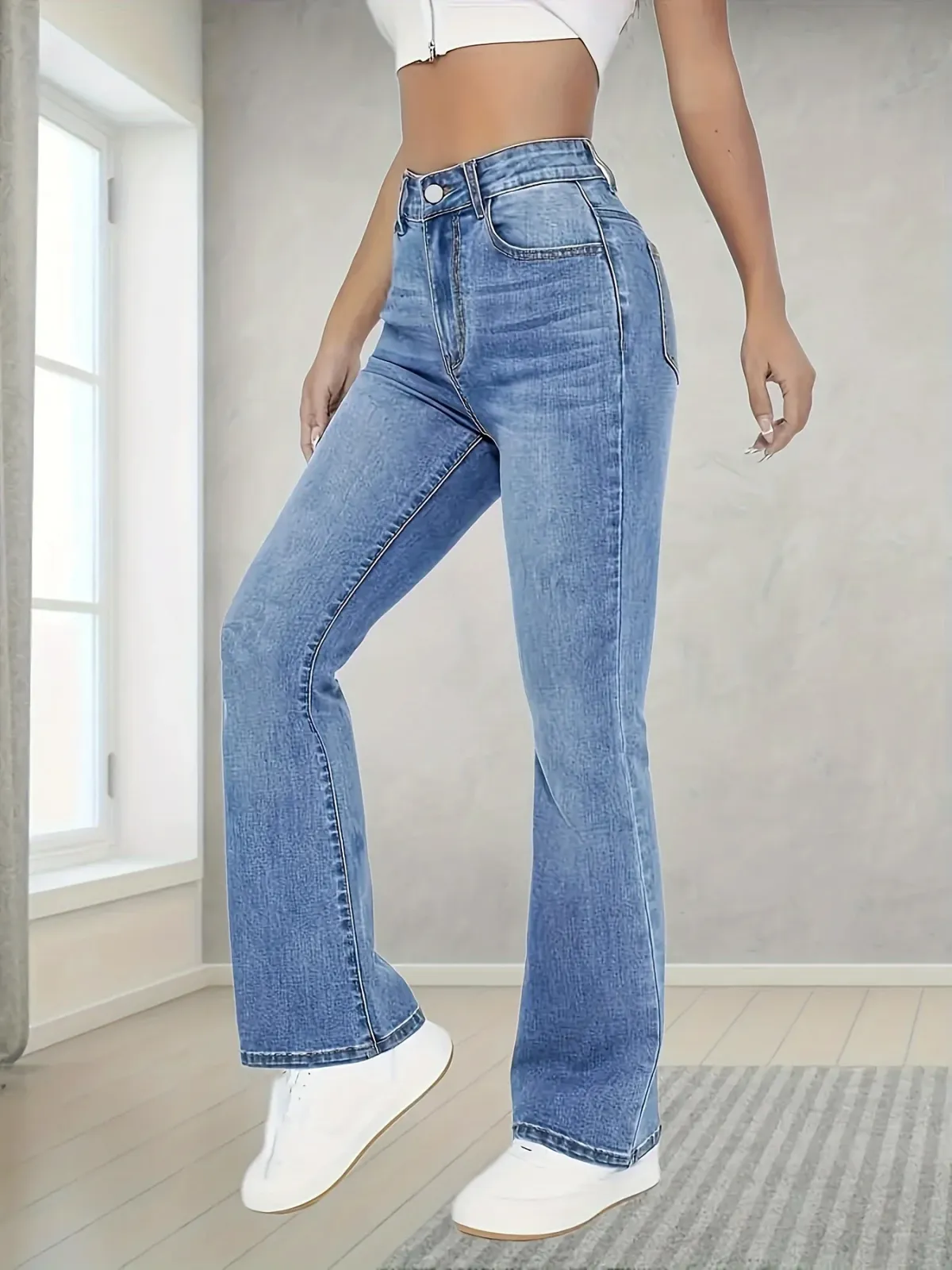 Women's High Waist Wide Leg Flared Denim Pants - Casual Streetwear, Loose Fit, Comfortable Daily Walking Trousers showcase 2