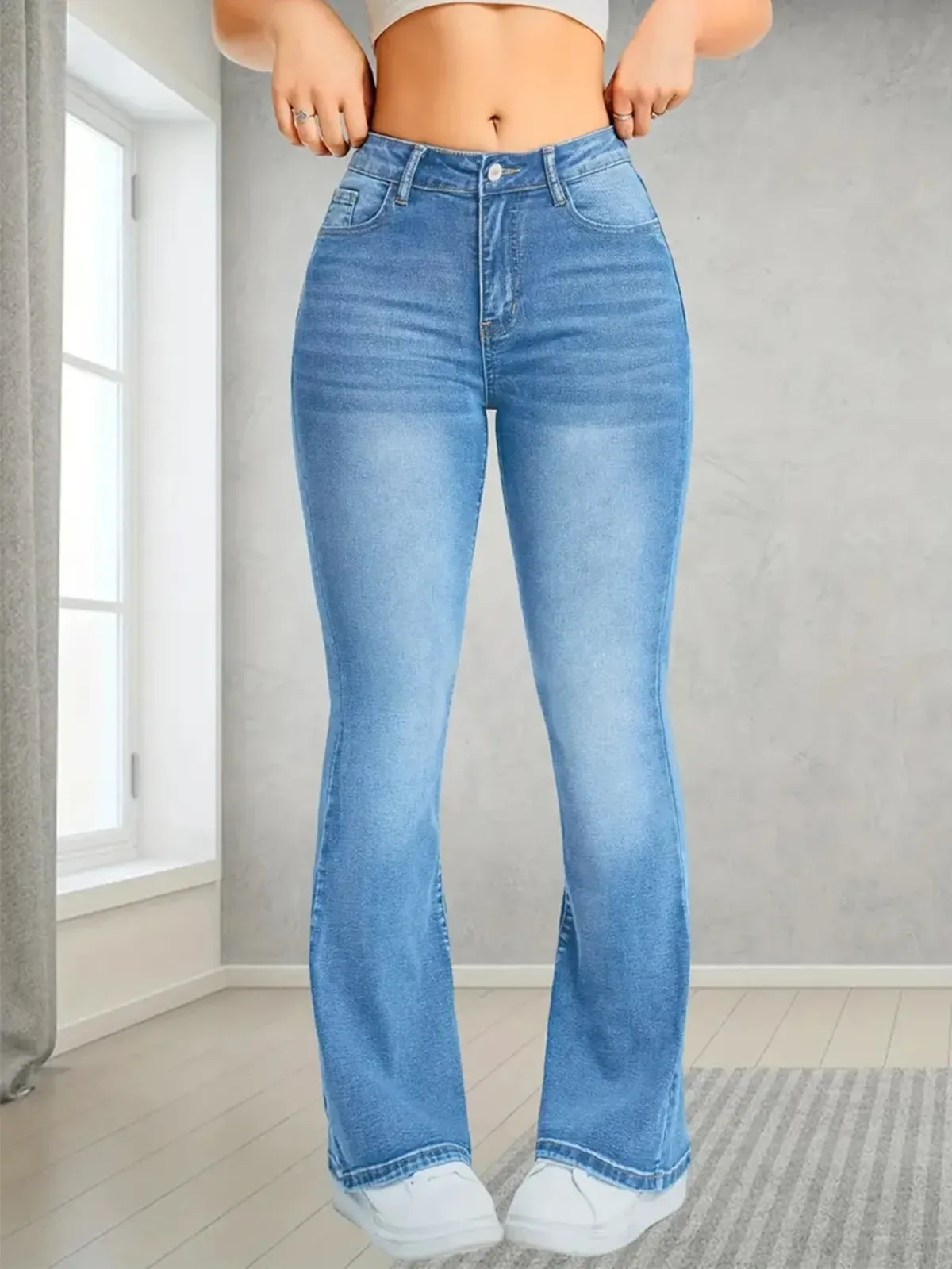 Women's High Waist Wide Leg Flared Denim Pants - Casual Streetwear, Loose Fit, Comfortable Daily Walking Trousers showcase 3