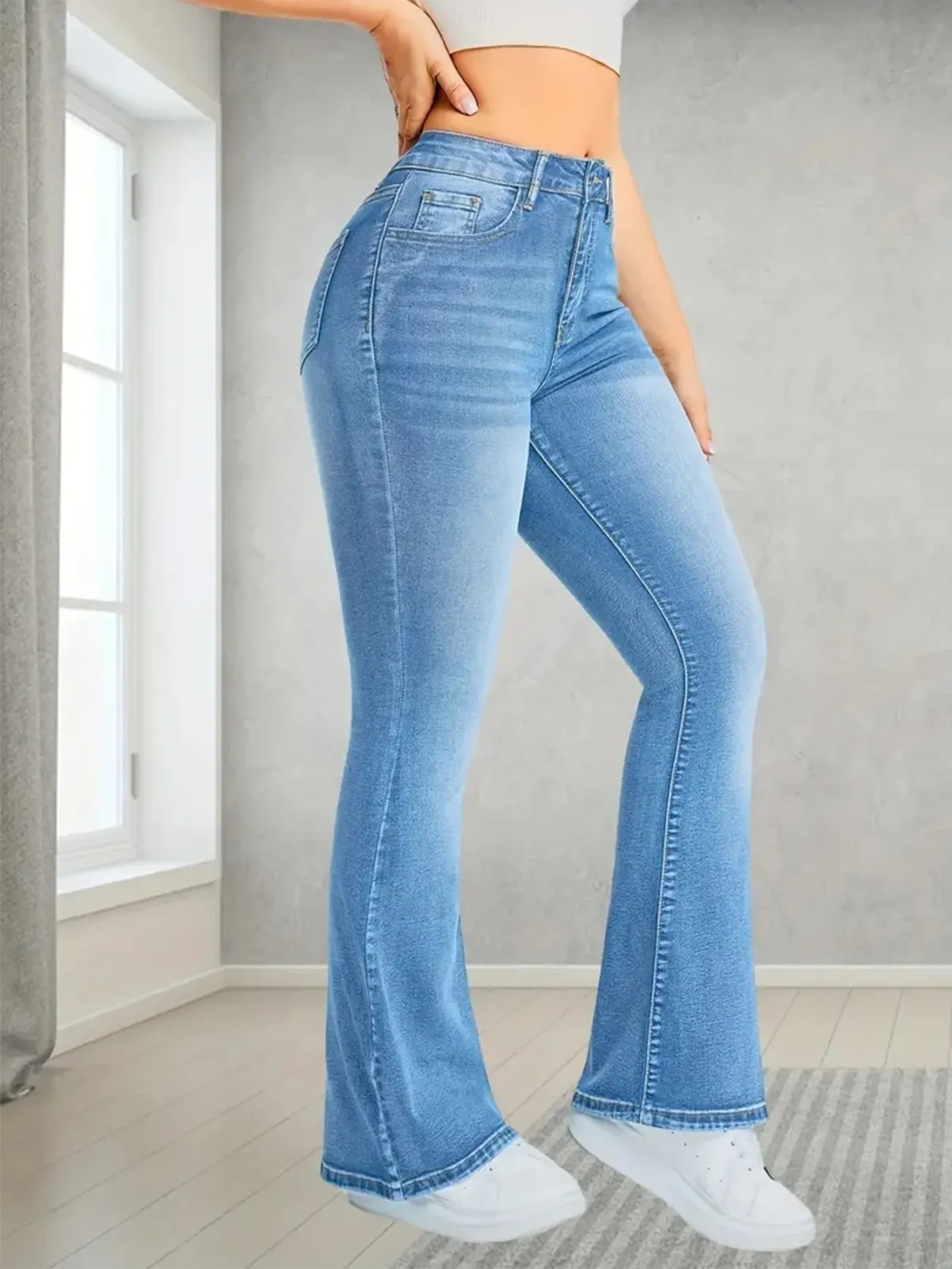 Women's High Waist Wide Leg Flared Denim Pants - Casual Streetwear, Loose Fit, Comfortable Daily Walking Trousers showcase 4
