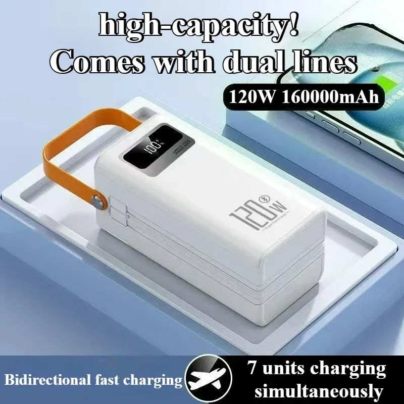 160000mAh Portable Power Bank 22.5W Fast Charger with USB-C Cable, External Spare Battery for iPhone, Samsung, Xiaomi - High Capacity Mobile Charger - Image 3