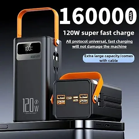 160000mAh Portable Power Bank 22.5W Fast Charger with USB-C Cable, External Spare Battery for iPhone, Samsung, Xiaomi - High Capacity Mobile Charger