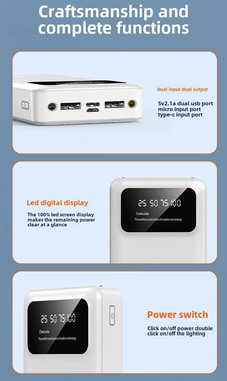 BCAK 20000mAh Power Bank with Built-in Cable, Mini Portable Fast Charging Mobile Phone Charger, Ideal Gift for Tech Enthusiasts in Ghana showcase 7