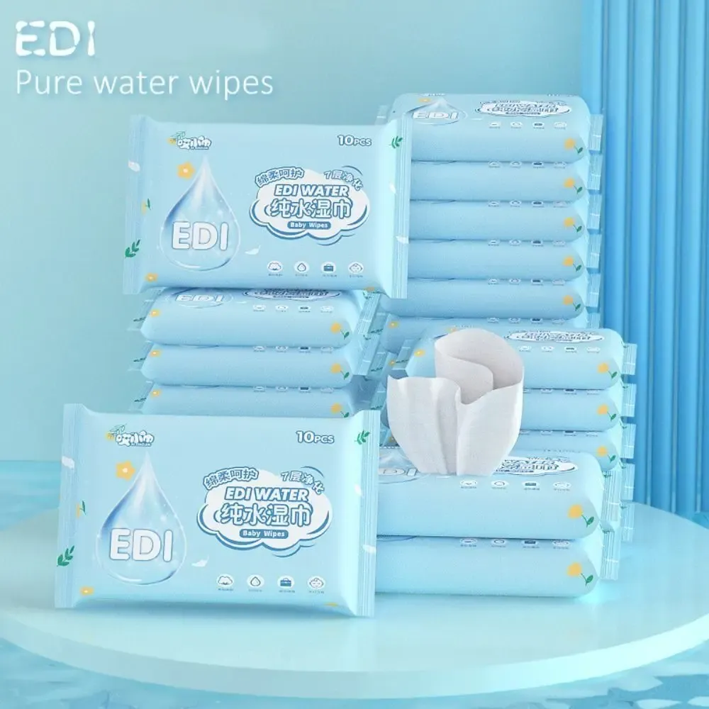 10 Pcs Spunlace Nonwoven Baby Wipes - EDI Pure Water, Disposable, Portable Wet Wipes for Baby Care Essentials thumbnail 1