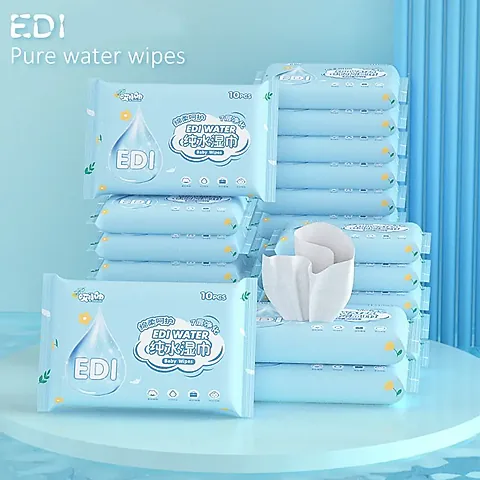 10 Pcs Spunlace Nonwoven Baby Wipes - EDI Pure Water, Disposable, Portable Wet Wipes for Baby Care Essentials