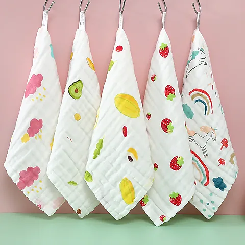 3Pcs Baby Muslin Washcloths - 6 Layer Cotton Gauze Face Towels for Bathing, Feeding, Hand Wiping - Soft, Absorbent, Breathable for Kids & Toddlers (25x25cm)
