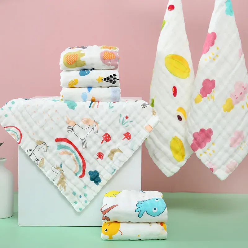 3Pcs Baby Muslin Washcloths - 6 Layer Cotton Gauze Face Towels for Bathing, Feeding, Hand Wiping - Soft, Absorbent, Breathable for Kids & Toddlers (25x25cm) - Image 2