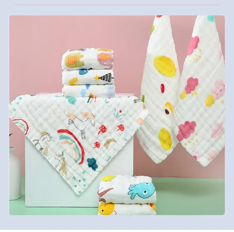 3Pcs Baby Muslin Washcloths - 6 Layer Cotton Gauze Face Towels for Bathing, Feeding, Hand Wiping - Soft, Absorbent, Breathable for Kids & Toddlers (25x25cm) showcase 4