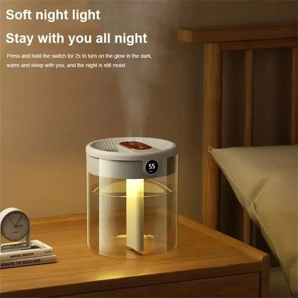 2L Dual Spray Humidifier USB Large Capacity for Home & Office, Quiet Bedroom Air Diffuser with LED Digital Display & Night Light, Portable Mini Design thumbnail 2