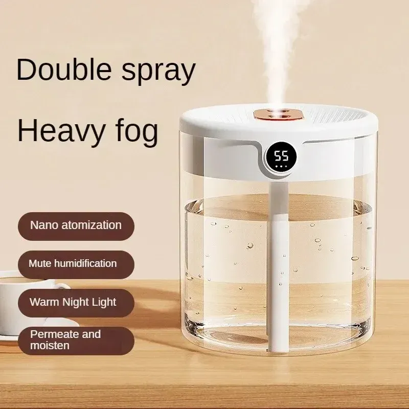 2L Dual Spray Humidifier USB Large Capacity for Home & Office, Quiet Bedroom Air Diffuser with LED Digital Display & Night Light, Portable Mini Design thumbnail 1