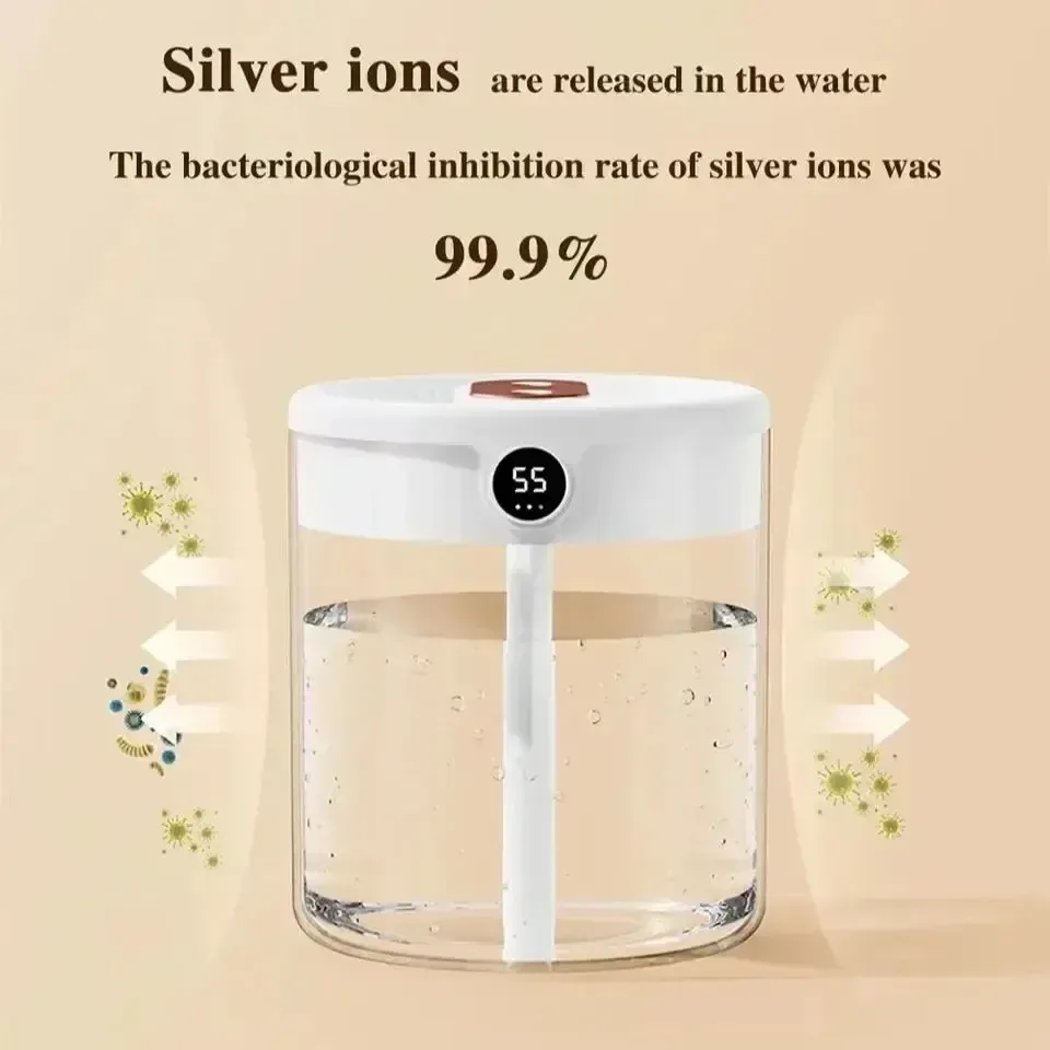 2L Dual Spray Humidifier USB Large Capacity for Home & Office, Quiet Bedroom Air Diffuser with LED Digital Display & Night Light, Portable Mini Design thumbnail 5