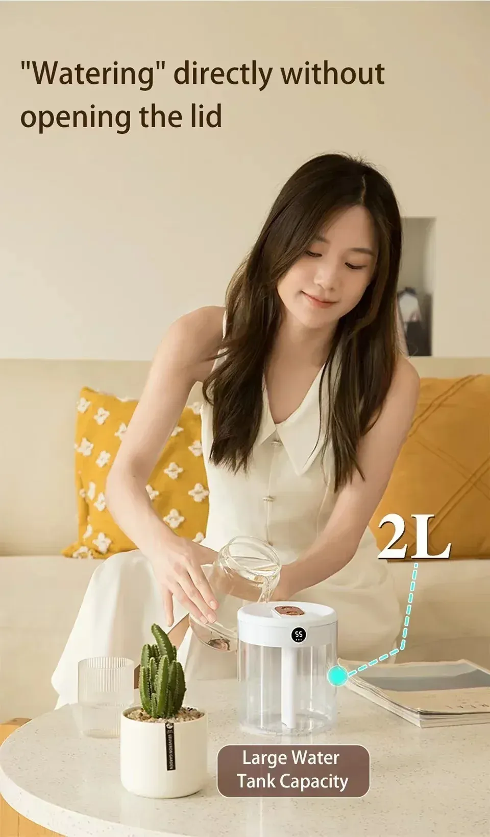 2L Dual Spray Humidifier USB Large Capacity for Home & Office, Quiet Bedroom Air Diffuser with LED Digital Display & Night Light, Portable Mini Design showcase 5