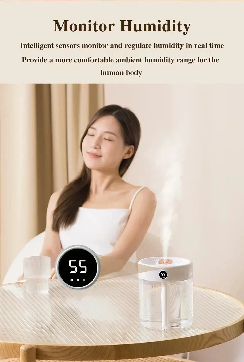 2L Dual Spray Humidifier USB Large Capacity for Home & Office, Quiet Bedroom Air Diffuser with LED Digital Display & Night Light, Portable Mini Design showcase 9