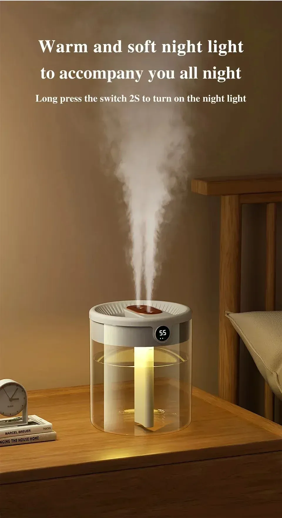 2L Dual Spray Humidifier USB Large Capacity for Home & Office, Quiet Bedroom Air Diffuser with LED Digital Display & Night Light, Portable Mini Design showcase 10