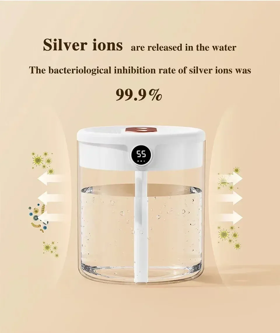 2L Dual Spray Humidifier USB Large Capacity for Home & Office, Quiet Bedroom Air Diffuser with LED Digital Display & Night Light, Portable Mini Design showcase 11