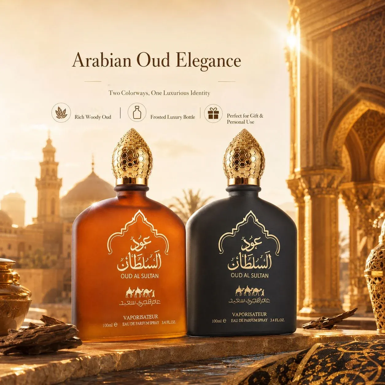 Premium Sweet Honey Oud Arabic Perfume for Men & Women, 100ml Eau de Parfum Spray with Gold Beehive Cap, Long-Lasting Amber & Woody Scent, Luxury Gift thumbnail 2