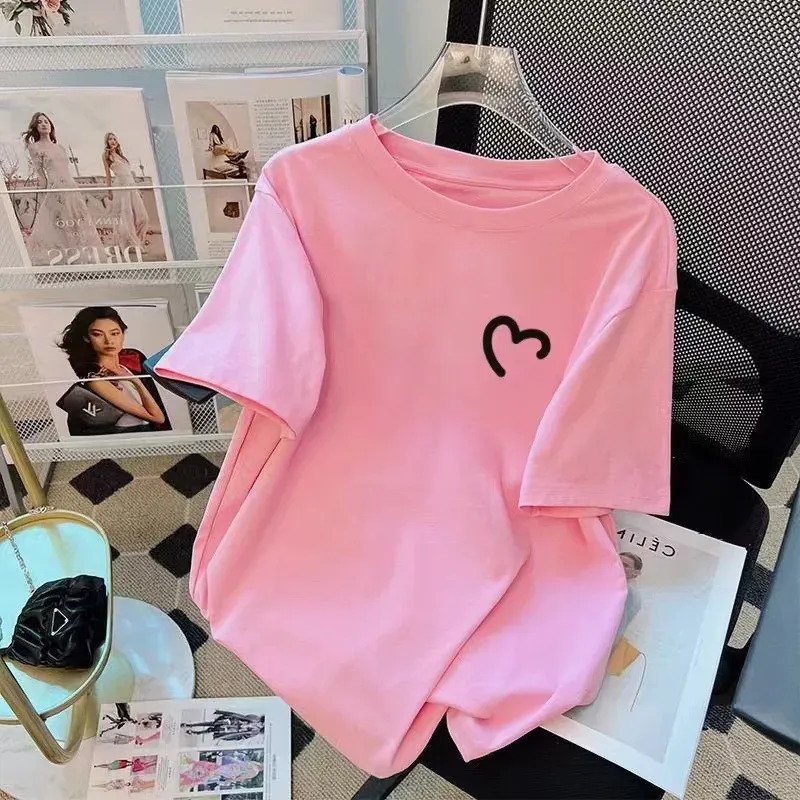 Women's Lime Green Pure Cotton T-Shirt, Half Sleeve Loose Fit Summer Top, Geometric Pattern, Round Neck, Elegant Korean Style Casual Wear - Image 1