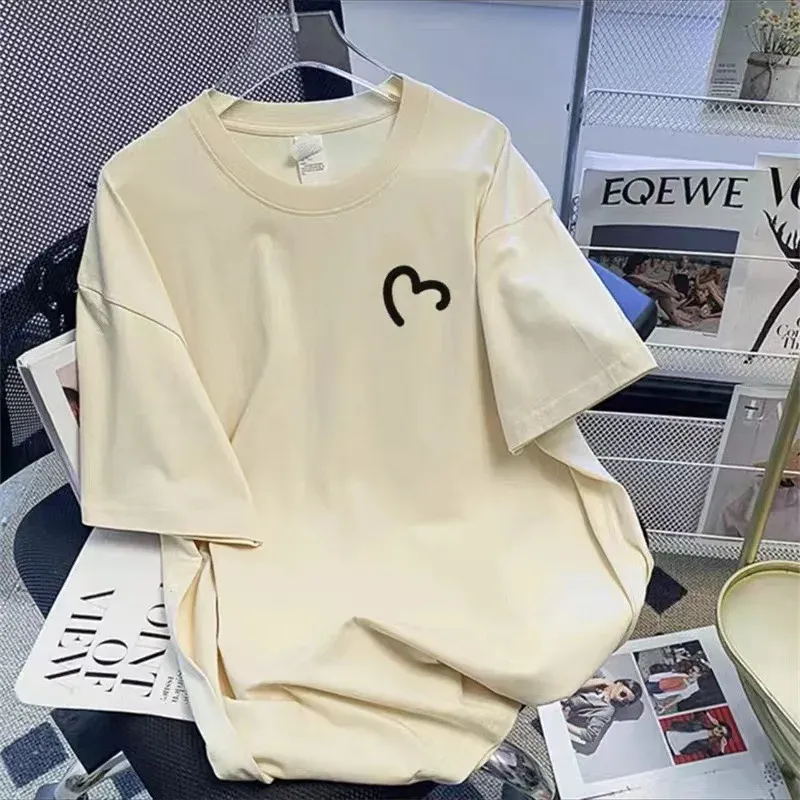 Women's Lime Green Pure Cotton T-Shirt, Half Sleeve Loose Fit Summer Top, Geometric Pattern, Round Neck, Elegant Korean Style Casual Wear - Image 3