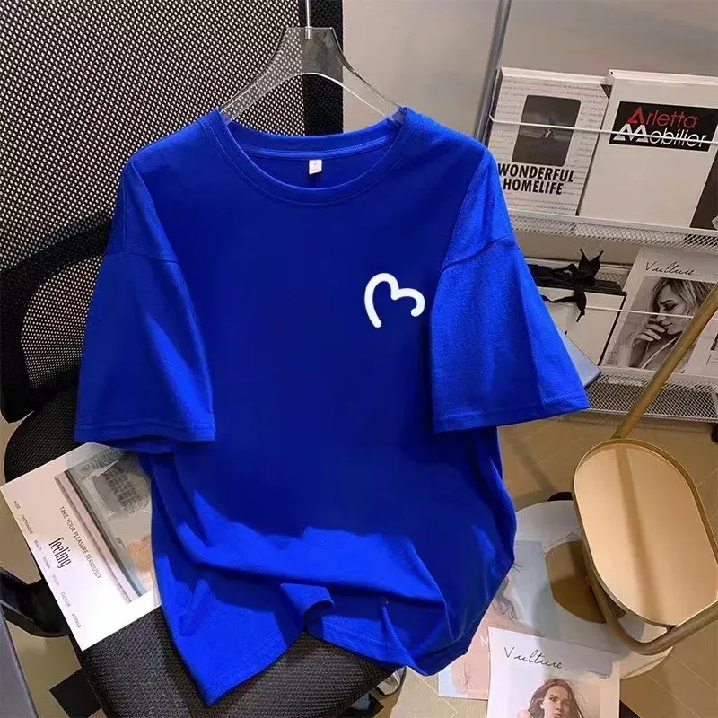 Women's Lime Green Pure Cotton T-Shirt, Half Sleeve Loose Fit Summer Top, Geometric Pattern, Round Neck, Elegant Korean Style Casual Wear - Image 4