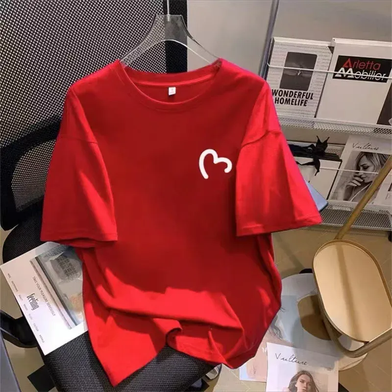Women's Lime Green Pure Cotton T-Shirt, Half Sleeve Loose Fit Summer Top, Geometric Pattern, Round Neck, Elegant Korean Style Casual Wear showcase 7