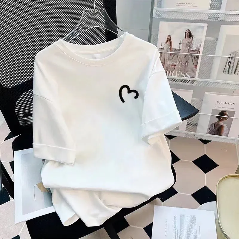 Women's Lime Green Pure Cotton T-Shirt, Half Sleeve Loose Fit Summer Top, Geometric Pattern, Round Neck, Elegant Korean Style Casual Wear showcase 11