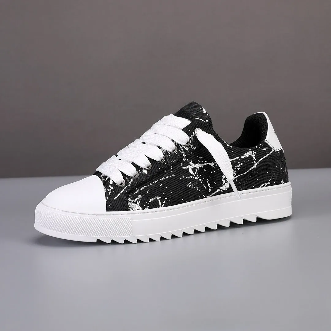 Men's Summer Canvas Platform Sneakers: Minimalist Lace-Up Casual Daily Outdoor Shoes, Versatile Trendy Fashion Footwear for Everyday Wear thumbnail 1