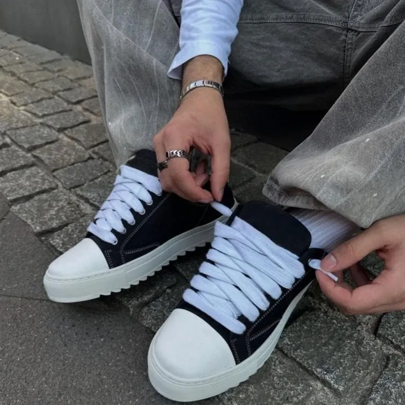 Men's Summer Canvas Platform Sneakers: Minimalist Lace-Up Casual Daily Outdoor Shoes, Versatile Trendy Fashion Footwear for Everyday Wear thumbnail 2