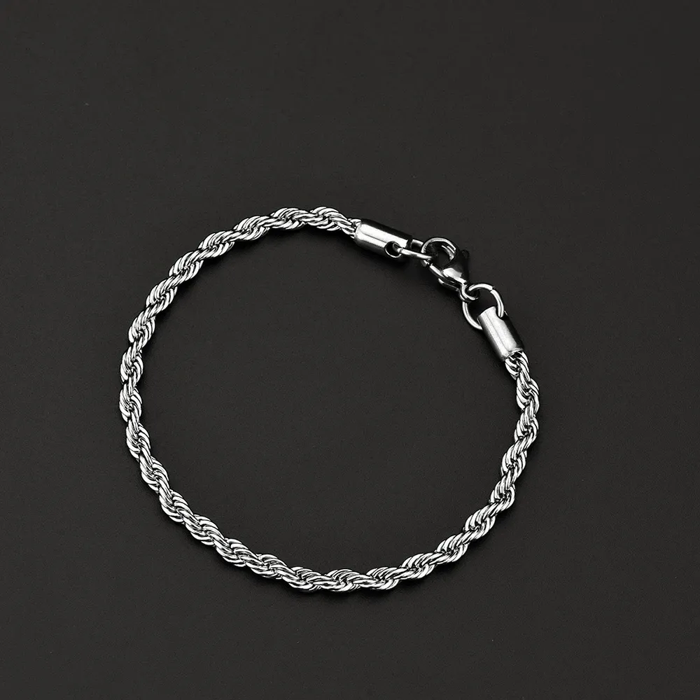 Wholesale Stainless Steel Twisted Rope Chain Bracelet for Men & Women - Fashion Jewelry, Party Gift, 4MM Width, Hypoallergenic thumbnail 3