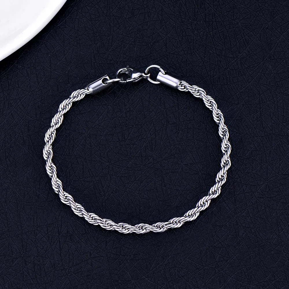 Wholesale Stainless Steel Twisted Rope Chain Bracelet for Men & Women - Fashion Jewelry, Party Gift, 4MM Width, Hypoallergenic thumbnail 5