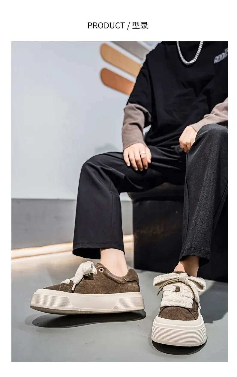 Men's Korean Style High-Top Casual Board Shoes - Autumn/Winter Fashion Sneakers for Height Increase & Sports thumbnail 4