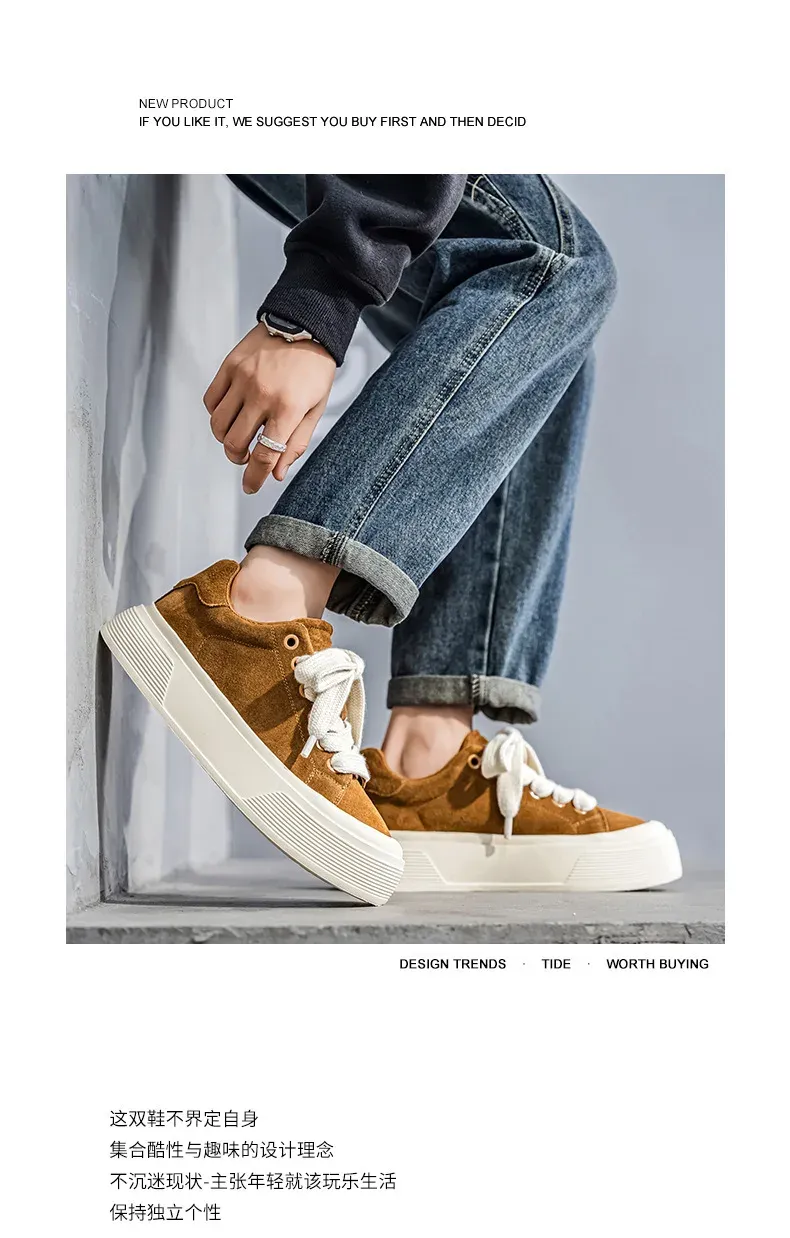 Men's Korean Style High-Top Casual Board Shoes - Autumn/Winter Fashion Sneakers for Height Increase & Sports showcase 3