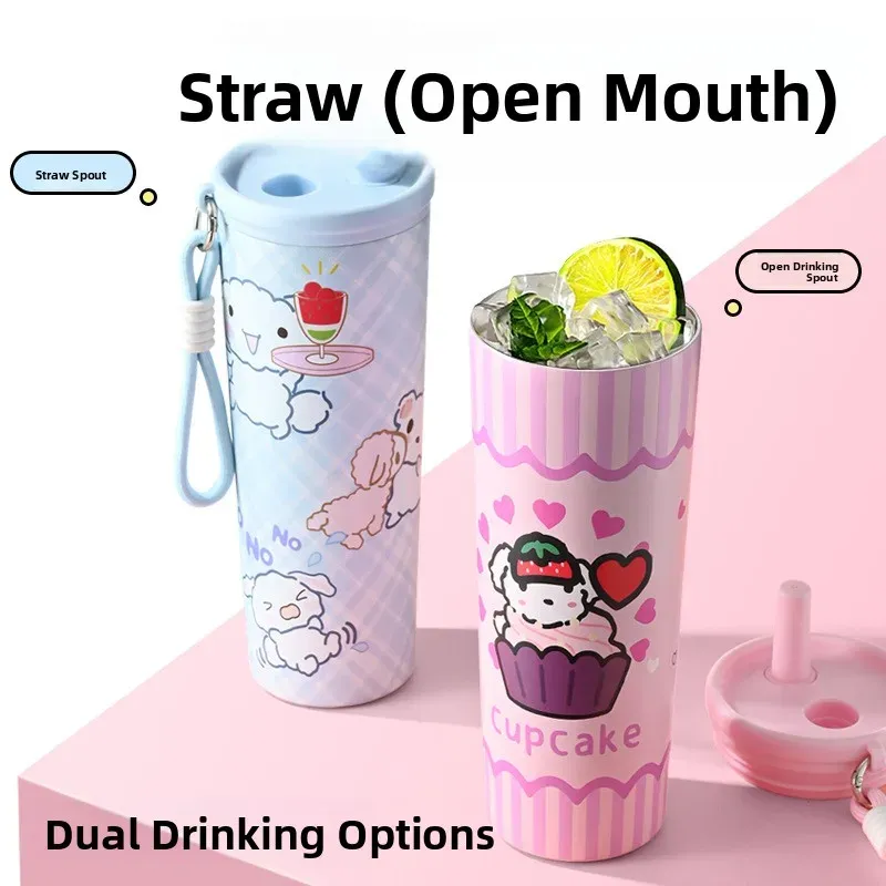 Portable Outdoor Double Layer Vacuum Insulated Stainless Steel Cartoon Straw Cup - 316 Grade, Large Capacity, Handheld Car Mug for Hot & Cold Drinks - Image 2