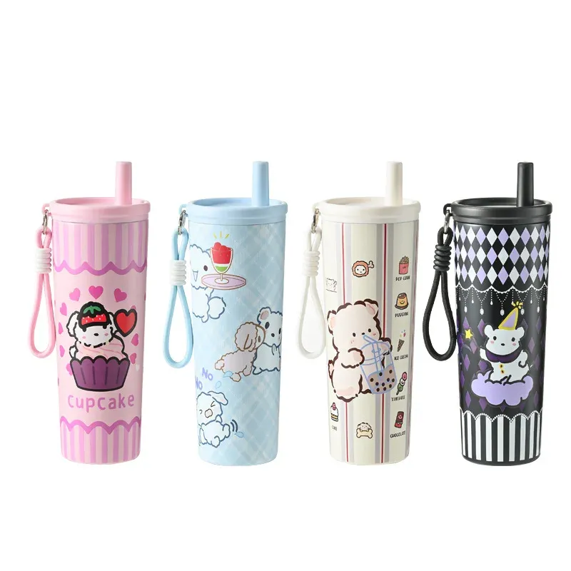 Portable Outdoor Double Layer Vacuum Insulated Stainless Steel Cartoon Straw Cup - 316 Grade, Large Capacity, Handheld Car Mug for Hot & Cold Drinks - Image 5