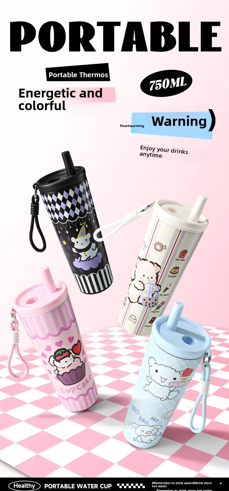 Portable Outdoor Double Layer Vacuum Insulated Stainless Steel Cartoon Straw Cup - 316 Grade, Large Capacity, Handheld Car Mug for Hot & Cold Drinks showcase 1
