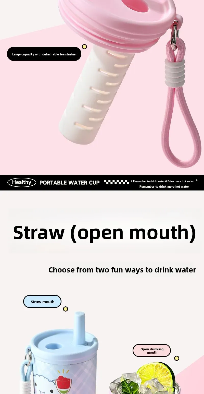 Portable Outdoor Double Layer Vacuum Insulated Stainless Steel Cartoon Straw Cup - 316 Grade, Large Capacity, Handheld Car Mug for Hot & Cold Drinks showcase 3