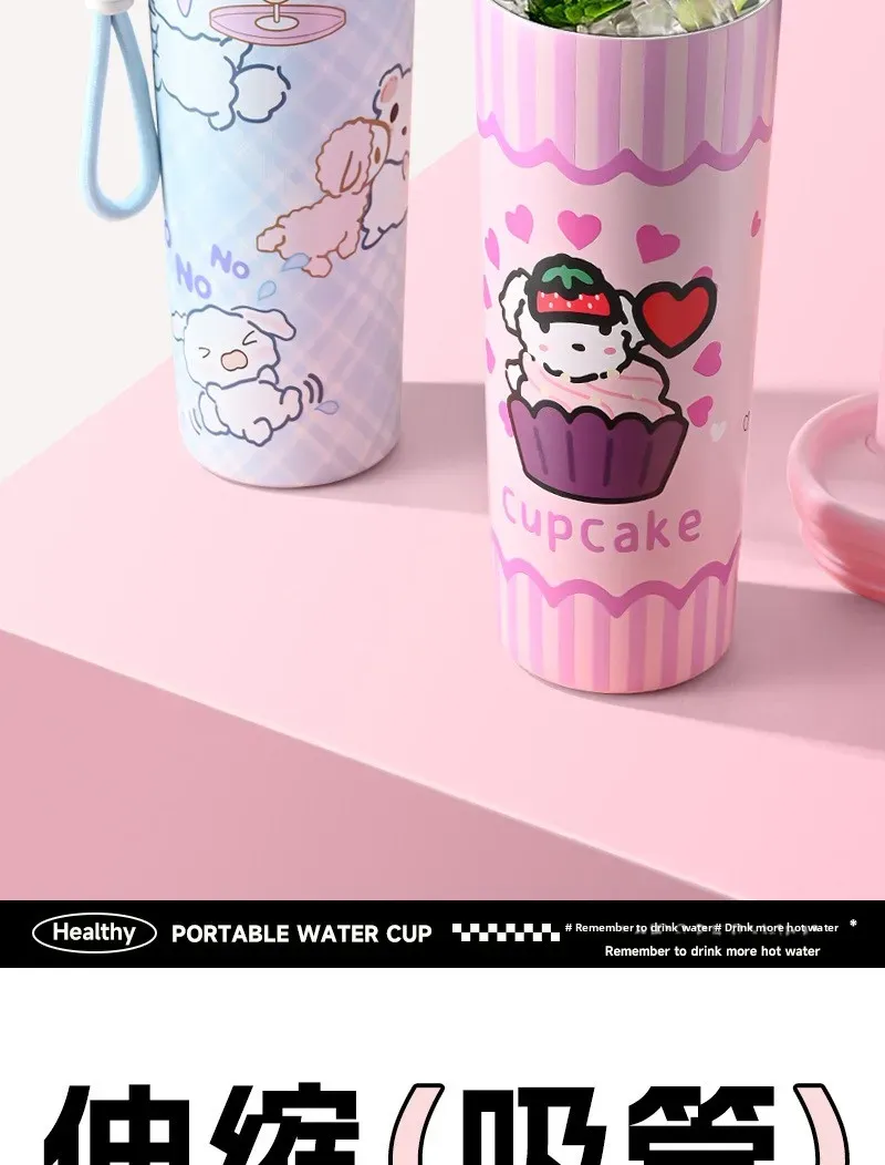 Portable Outdoor Double Layer Vacuum Insulated Stainless Steel Cartoon Straw Cup - 316 Grade, Large Capacity, Handheld Car Mug for Hot & Cold Drinks showcase 4