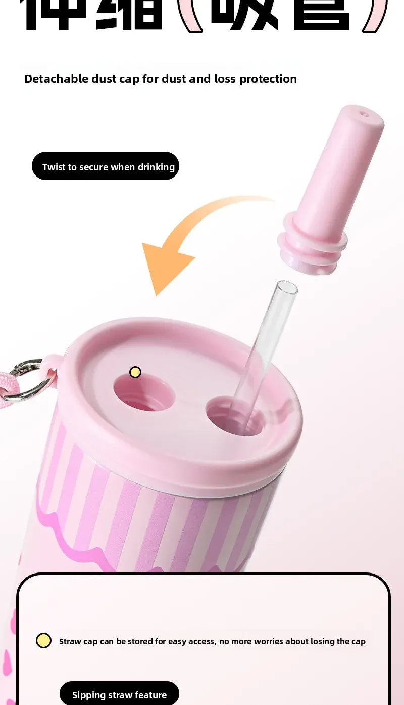 Portable Outdoor Double Layer Vacuum Insulated Stainless Steel Cartoon Straw Cup - 316 Grade, Large Capacity, Handheld Car Mug for Hot & Cold Drinks showcase 5
