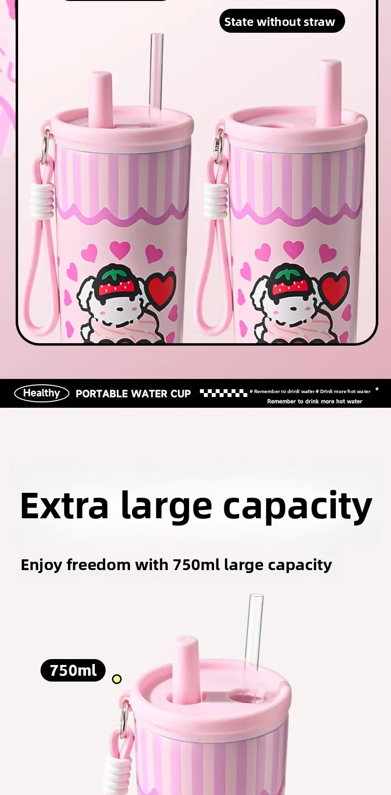 Portable Outdoor Double Layer Vacuum Insulated Stainless Steel Cartoon Straw Cup - 316 Grade, Large Capacity, Handheld Car Mug for Hot & Cold Drinks showcase 6