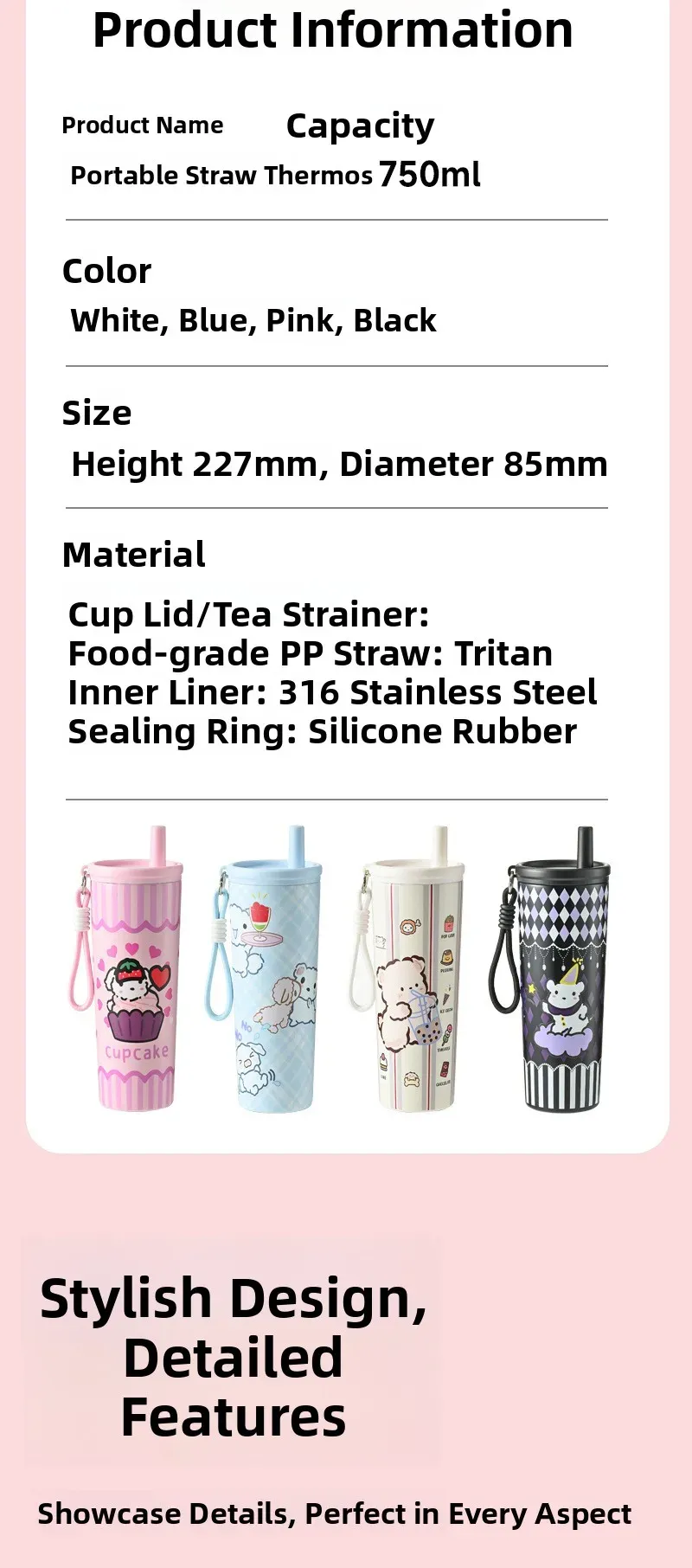 Portable Outdoor Double Layer Vacuum Insulated Stainless Steel Cartoon Straw Cup - 316 Grade, Large Capacity, Handheld Car Mug for Hot & Cold Drinks showcase 10