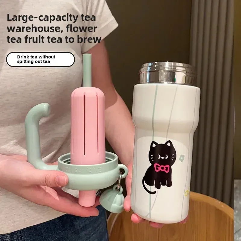 316 Stainless Steel Insulated Tumbler Mug with Straw - Large Capacity Thermal Iced Cup for Men & Women Students - Stylish Aesthetic Design for Hot & Cold Drinks thumbnail 4