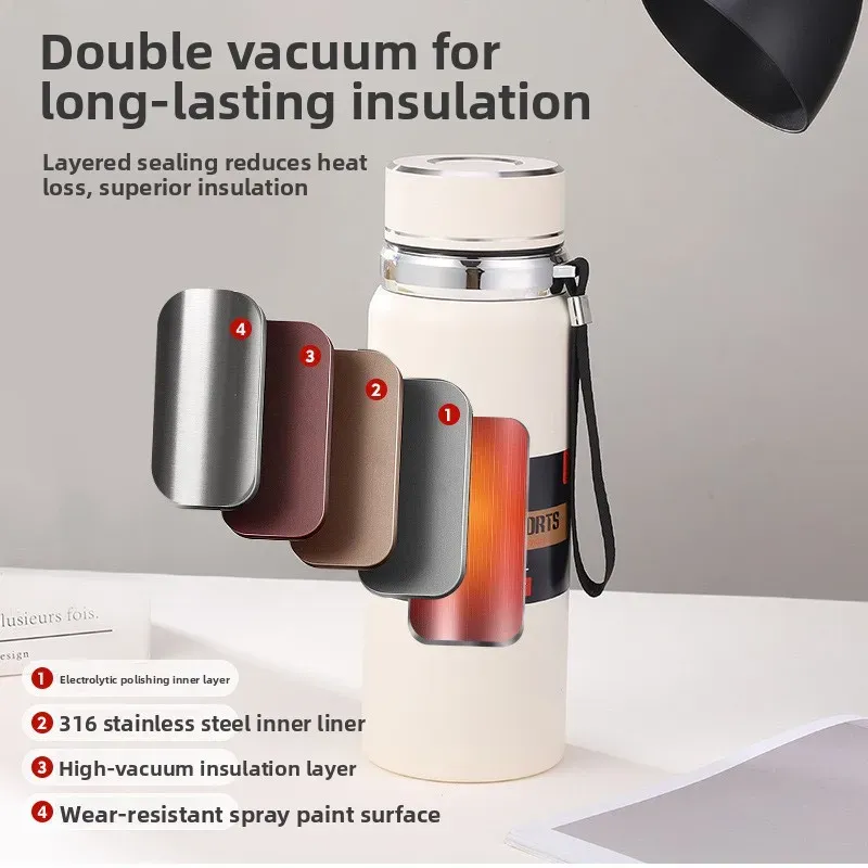 Large Capacity 316 Stainless Steel Insulated Mug - Aesthetic Business Gift Cup with Tea Separator, 12-24 Hour Hot/Cold Retention for Travel & Office thumbnail 4