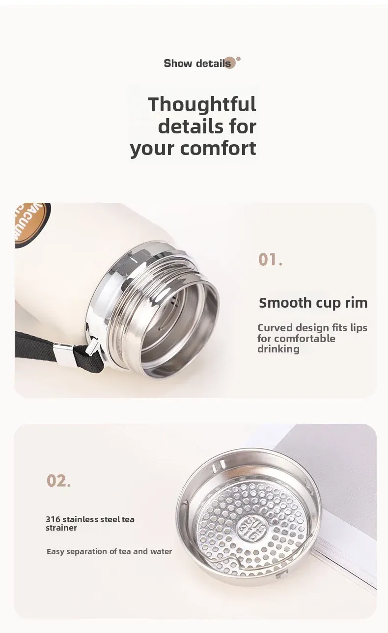 Large Capacity 316 Stainless Steel Insulated Mug - Aesthetic Business Gift Cup with Tea Separator, 12-24 Hour Hot/Cold Retention for Travel & Office showcase 5