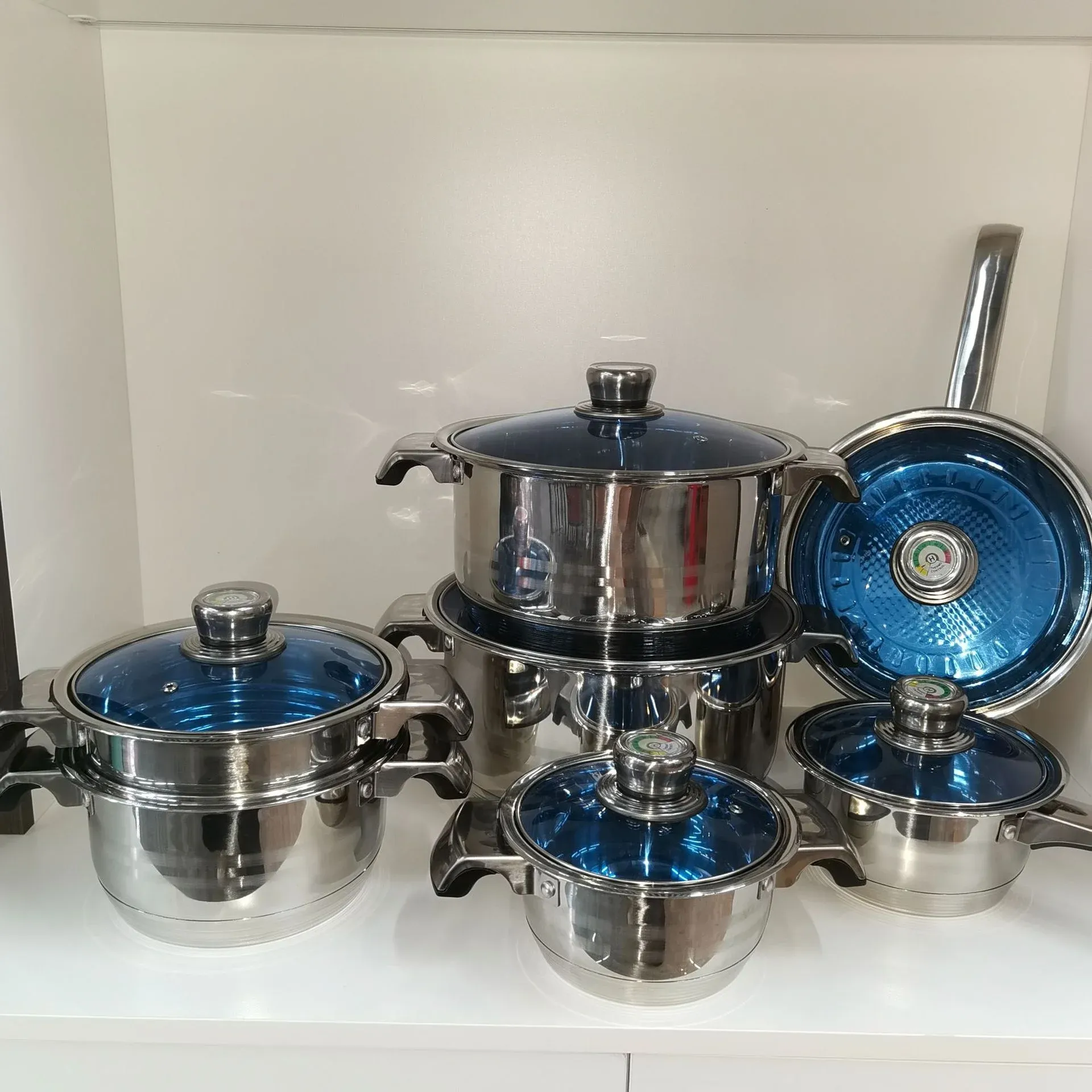 100Pcs Stainless Steel 201 Cookware Set with Induction Pot and Wide Edge Pan for Home Kitchen Cooking - Image 3