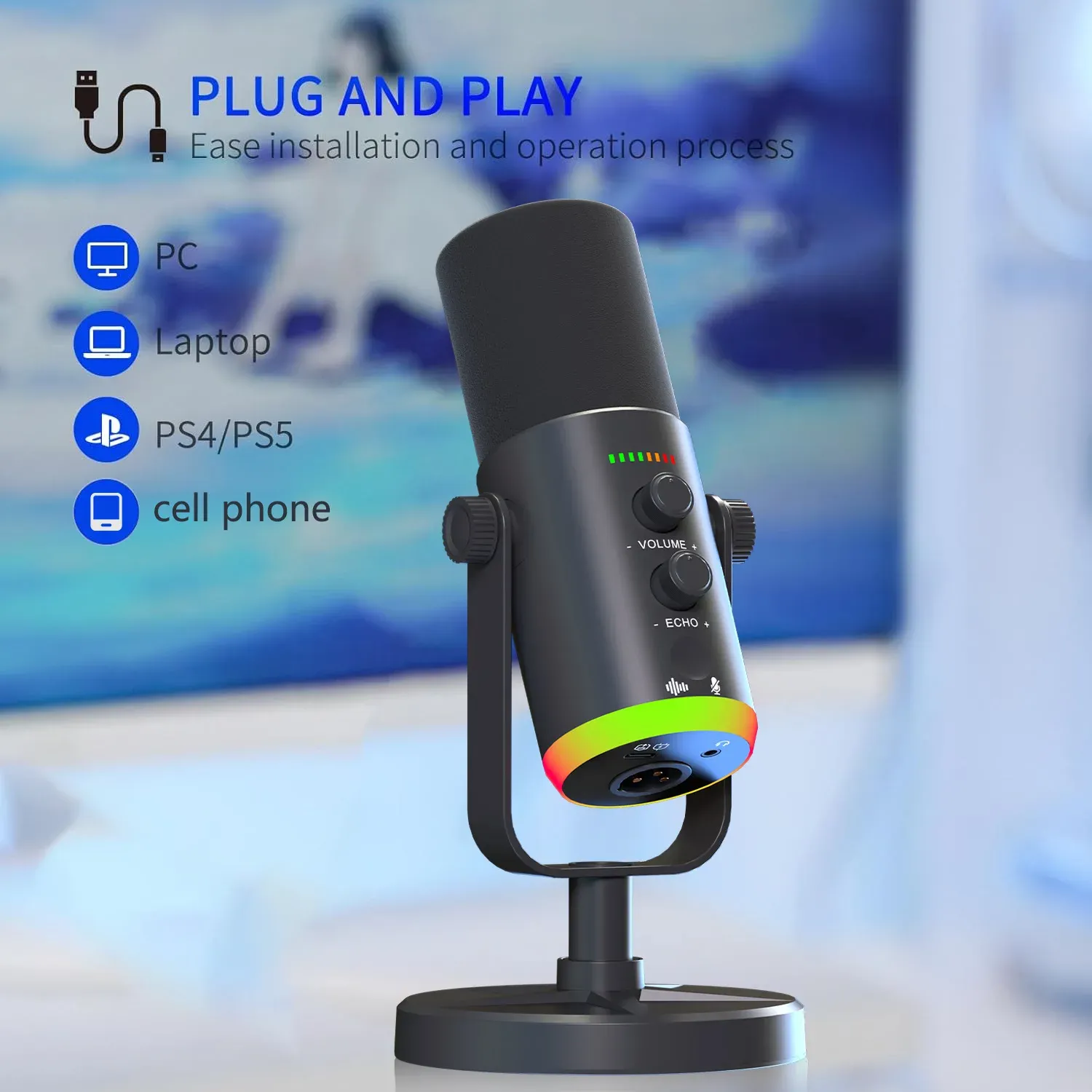 USB XLR Dynamic Microphone for Gaming Streaming & Podcasting, Mute Button Desktop Mic for YouTube Live, Computer PC Microphone for Clear Audio thumbnail 5