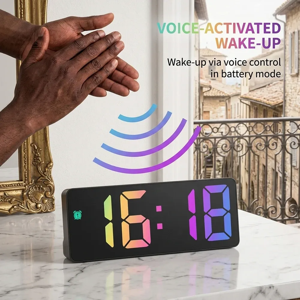 Large Display Digital Alarm Clock with Snooze & Sound-Activated Backlight - Easy Setup Table Clock for Bedroom, Office, Kitchen, Home Decor thumbnail 4